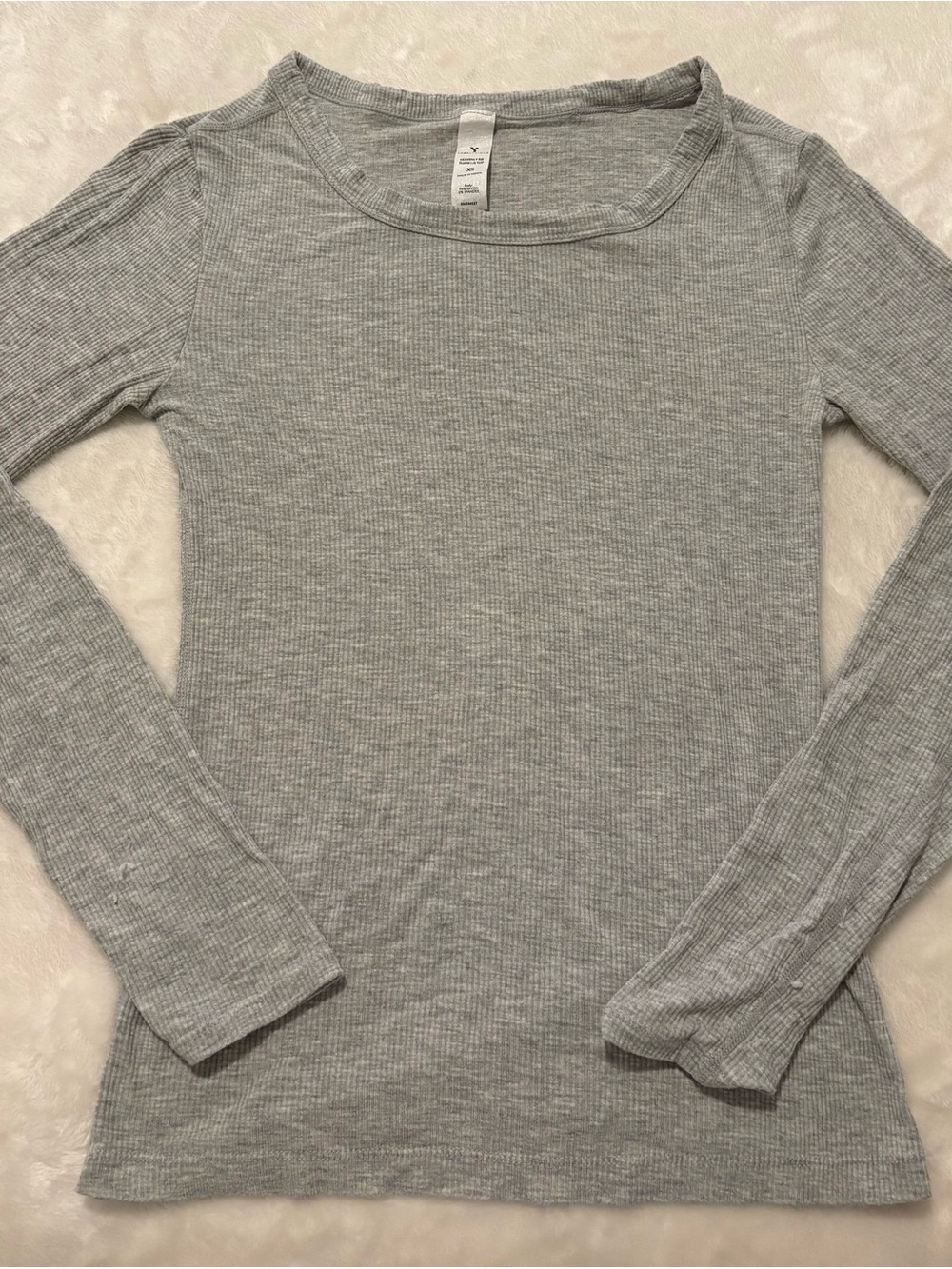 Yogalicious Light Gray Ribbed Long Sleeve Scoop Neck Top